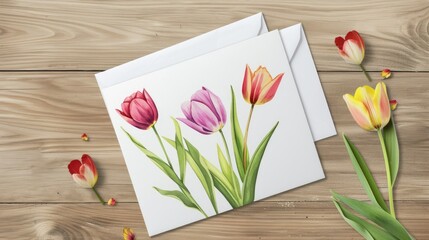 Poster - Celebrate International Women s Day in style with a beautiful greeting card adorned with tulip flowers and complete with envelopes