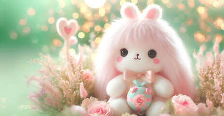 Wall Mural - Baby cute fluffy doll flower and bokeh background, content space