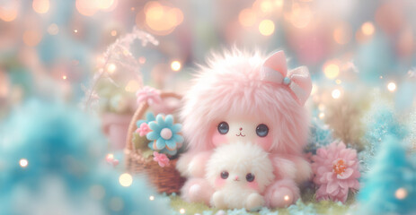 Wall Mural - Baby cute fluffy doll flower and bokeh background, content space