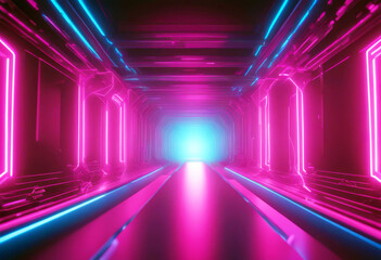 Poster - 'show laser colors vibrant spectrum blue pink arch portal square background abstract reality virtual lights neon tunnel lines glowing render 3d line glow light play game bright design'