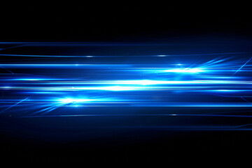 Leinwandbilder - Abstract blue glowing smooth lines background with lots of light wires and bokeh, futuristic technology lights lines