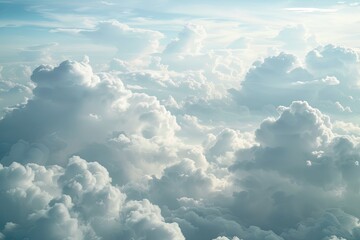 Wall Mural - High-Altitude Sky Panorama: Stunning Cloudy View on Plane with Clear Summer Sky and Serene Weather Patterns