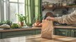 © pisan thailand - Morning Tranquility Female Hand Holds Paper Bag Over Beautiful Natural Wooden Table in Cozy Domestic Kitchen Setting Influenced by Still Life