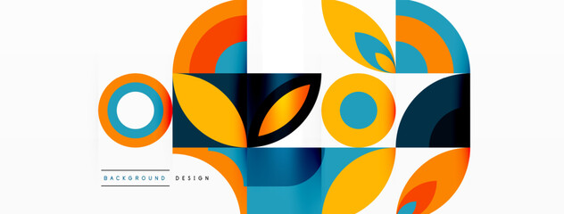 Poster - A vibrant geometric design featuring circles and squares in tints and shades of electric blue on a white background. The pattern showcases symmetry and artistry in a modern graphic painting style