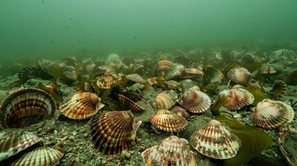 Wall Mural - Underwater Graveyard: Colorful Shellfish Now Lifeless and Eroded on Ocean Bed