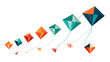 A line of kites in various shapes and sizes each representing a different aspect of freedom.. Vector illustration