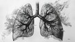 Craft a thought-provoking scene using traditional pen and ink medium to showcase the damaging impact of smoking on the lungs, juxtaposing the fragility of the organ with the destructive nature of canc