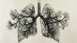 Craft a thought-provoking scene using traditional pen and ink medium to showcase the damaging impact of smoking on the lungs, juxtaposing the fragility of the organ with the destructive nature of canc