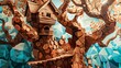 Fantastical Treehouse Nestled within Giant Chocolate Ginkgo Trees