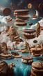 Surreal Dream Sequence Featuring Floating Cookie Islands in a Creamy Sky