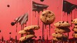 Chocolate Chip Cookie Rally with Flags Draped in Molten Chocolate