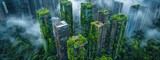 Fototapeta Przestrzenne - Green Cityscape with Vertical Gardens: Urban Sustainability and ESG Concept