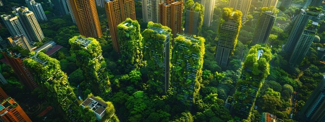 Wall Mural - Green Cityscape with Vertical Gardens: Urban Sustainability and ESG Concept