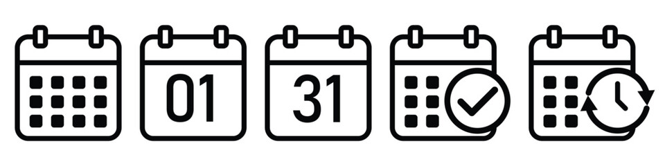 Poster - calendar icon set. calendar planner icons for app, website, ui. reminder organizer event signs. busi