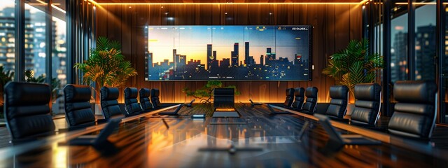 Poster - Corporate Boardroom with Real-Time ESG Performance and Financial Metrics Displays