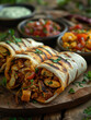 Burritos , in the style of an outdoors product hero shot in motion, dynamic magazine ad image, 