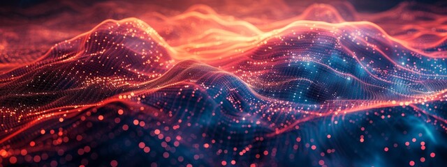 Poster - Abstract 3D AI Neural Network Wireframe Visualization with Glowing Connections - Digital Landscape Concept