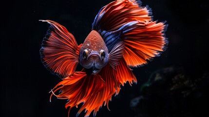 Poster - A Betta fish flaring its fins in a display of aggression, its fierce expression adding drama and intensity to its aquatic environment.