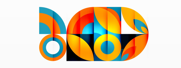 Poster - A vibrant logo featuring circles and triangles in tints and shades of electric blue, set against a clean white background. A modern art piece that combines geometric shapes and bold graphics