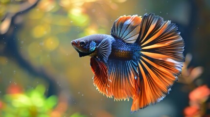 Poster - A Betta fish flaring its fins in a display of dominance, showcasing the majestic presence and regal demeanor of these captivating creatures.