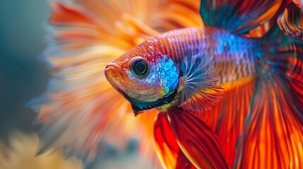 Wall Mural - A close-up of a Betta fish displaying its vibrant colors and intricate fin patterns, captivating viewers with its natural beauty.