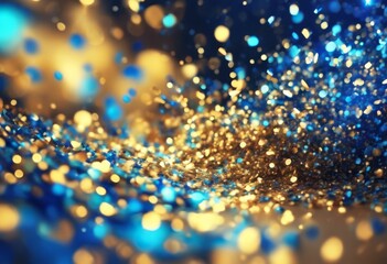 Wall Mural - 'gital abstract golden colorful blue lights. fractal confetti sparkle 3d art. blurred fantasy holida