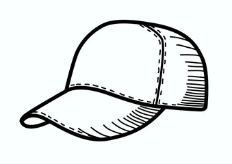 Wall Mural - doodle line art of baseball cap isolated on white, vector illustration