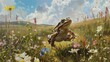 A frog hopping through a field of wildflowers, its agile movements and playful demeanor adding charm to the natural landscape.
