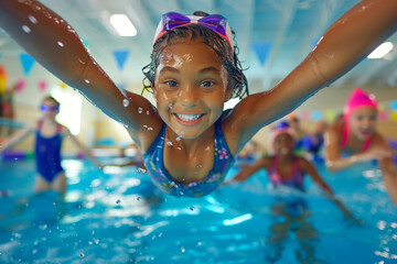 happy child at swimming pool