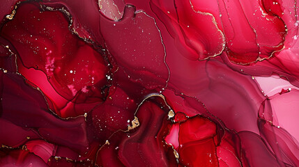 Wall Mural - Shiny Marble Texture in Rich Crimson and Ivory Alcohol Ink Art.