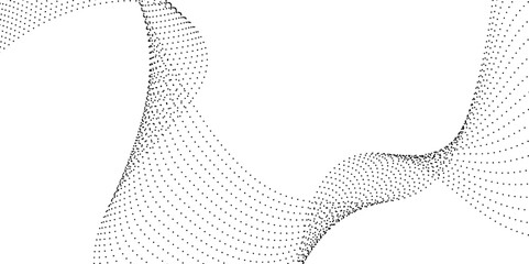 Poster - Flowing wavy dots particles wave pattern curve halftone gradient lines shape isolated on transparent background. Digital future technology concept, science, banner, template, business, music. Vector