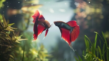Poster - A pair of Betta fish in a tranquil aquatic scene, their serene presence adding a touch of tranquility to any environment.