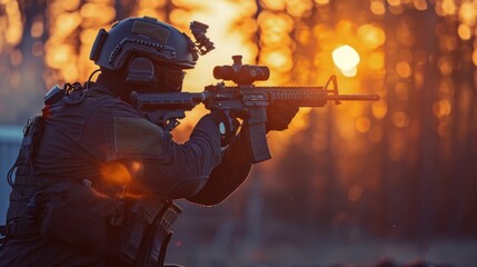 SWAT officer trains at outdoor range during daylight hours.