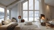 © Natalia - penthouse in arctic with cosy interieur and a white stove with fire, with cosy atmosphere