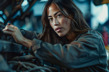 Young mechanic female at work. Empowered woman in the automotive repair business portrait.