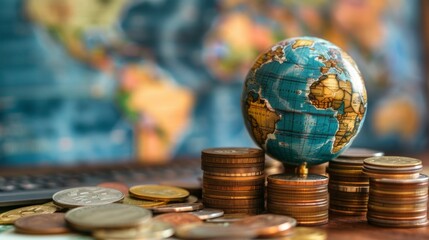 globe and stack with coins. money makes the world go round