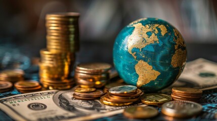 Wall Mural - globe and stack with coins. money makes the world go round