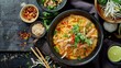 Northern Thai food (Khao Soi), Spicy curry noodles soup with chicken, Local Thai food