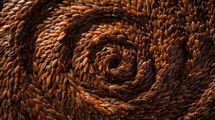 Omega3-rich flaxseeds are arranged in a spiral pattern.