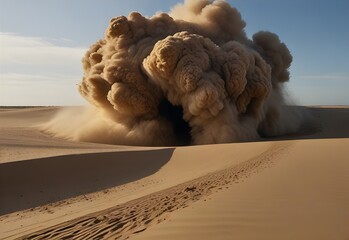 Wall Mural - Explosion of a sand dune, caused by an underground blast, generative AI