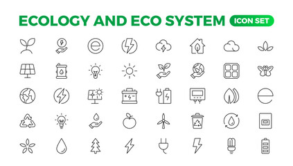 Ecology icon set. Ecofriendly icon, nature icons set. Linear ecology icons. Environmental sustainability simple symbol. Simple Set of  Line Icons.Global Warming, Forests, Organic Farming.