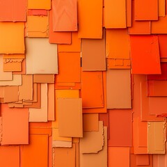 Artistic layout of various shades of orange paint swatches, creatively arranged, with central negative space for text.