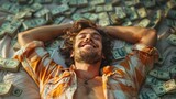 Fototapeta  - man lying on money