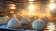 A mesmerizing time-lapse sequence  the rise of a yeast dough as it proofs in a warm oven, gradually expanding and filling the frame with its fluffy texture,