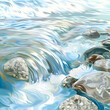 Illustration of flowing water gentle with rock on natural scene.