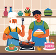 Family Cooking Together Illustration vector