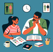 School Homework Help Father Daughter Illustration