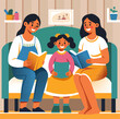 Reading Time Mother Daughters Illustration