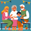Multigenerational Family Celebration Illustration