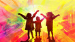 © Keitma - Illustration of three children's silhouettes stand out against a backdrop of clear bright colors